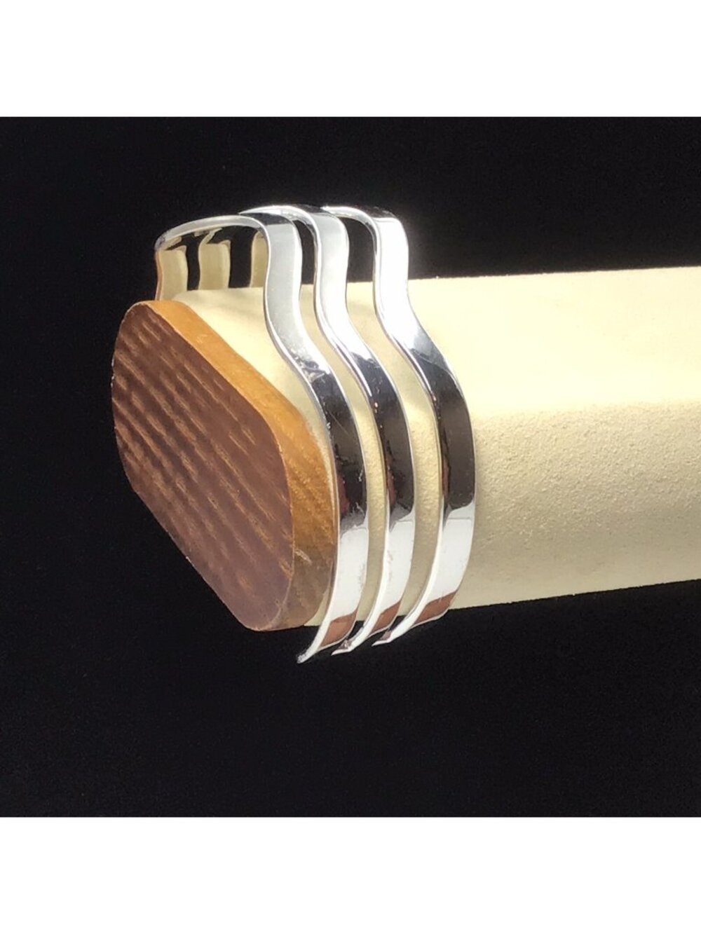 Sterling Silver Cuff Bracelet Three Wavy Bands 27.2gms Size 6.75